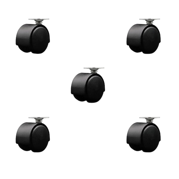 2'' Black Metal Hooded Twin Wheel Caster Nylon Wheels Top Plate, 5PK